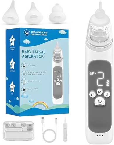 DEUKNICE Elektrischer Baby Nasensauger, Baby Nasensauger, Baby Nasensauger Staubsauger, Wiederaufladbarer Nasenreiniger mit 3 Silikondüsen und 3 Saugstufen, Grey