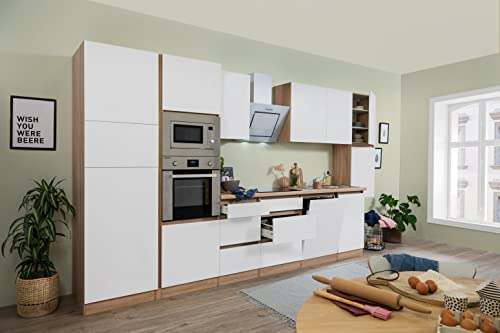 Respekta Küchenzeile Lorena GLRP395HESWMGKEI Weiß 395 cm Breite mit Elektrogeräten