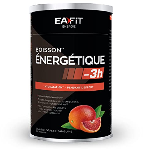 EAFIT Boisson Energétique -3H - 500 g - Orange Sanguine - Energie - Endurance - Hydratation - Performance - Effort de courtes durées - 10 portions - Marque Française - Certifié anti-dopage