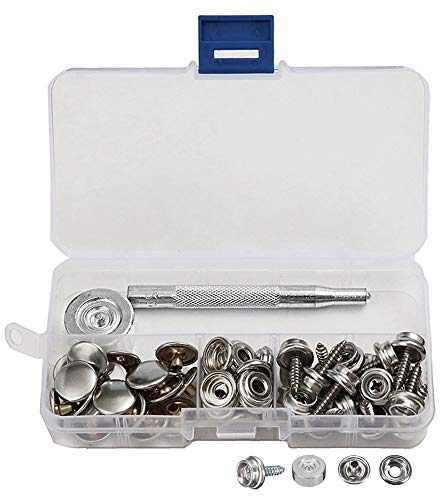 Fulllove Druckknöpfe Set Schraubbar Leder Zum Annähnen aus Metall ohne Zange 20 tlg. 3/8 Zoll Spenglerschrauben für Canvas