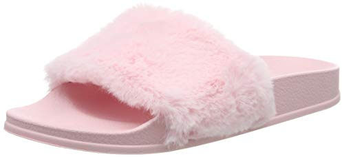AioTio Pantofola di Pelliccia del Faux Flop delle Donne Fuzzy Fluffy Comfy Sliders Aprire la Punta Slip on(EU38 Rosa)