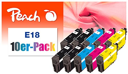 Peach E18 10er-Pack Druckerpatronen (4xBK, 2xC, 2xM, 2xY) ersetzt Epson No. 18, C13T18064010 für z.B. Epson Expression Home XP -100, Epson Expression Home XP -102, Epson Expression Home XP -200