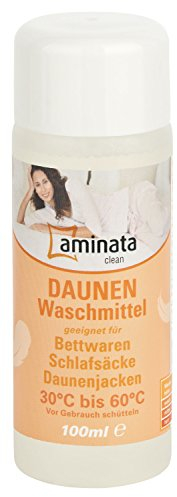 Aminata Clean – Daunenwaschmittel für Betten, Jacken, Schlafsäcke | 100 ml | flüssiges Waschmittel geeignet für Daunen und Federn | Reinigungsmittel Waschpulver Spezialwaschmittel
