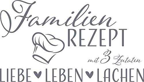 GRAZDesign Wandtattoo Wohnzimmer Familie Familienrezept mit 3 Zutaten, Lustig Sprüche Flur, Küche, Wandaufkleber selbstklebend, Wandsticker modern, 70x40cm, 071 grau