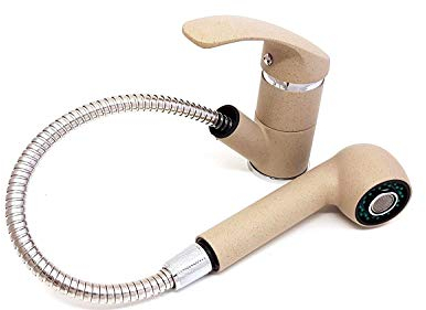 Niederdruck Küchenarmatur Granit Beige Ausziehbarer Brause Armatur Spültischarmatur