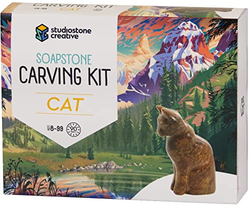STUDIOSTONE CREATIVE DIY Kunst & Handwerk Schnitzset Kinder Erwachsene Katze Skulptur Speckstein