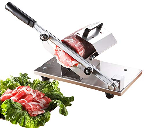Manual Frozen Meat Slicer, Stainless Steel Beef Mutton Roll Meat Slicing Machine, Adjustable Thickness 0.25-25MM Home Hot Pot Vegetable Slices