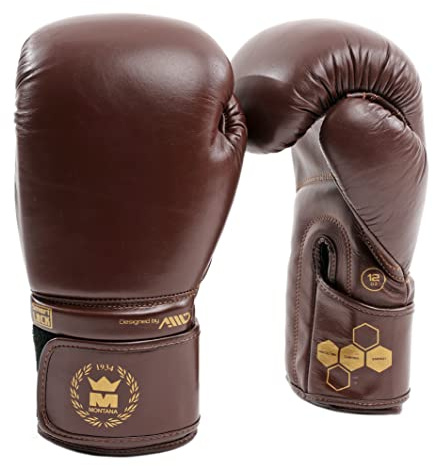 MONTANA - Gants de Boxe Victory Heritage - Boxing & Sports de Combat - Cuir de Vachette - 12 oz (340,2 g) - Marron