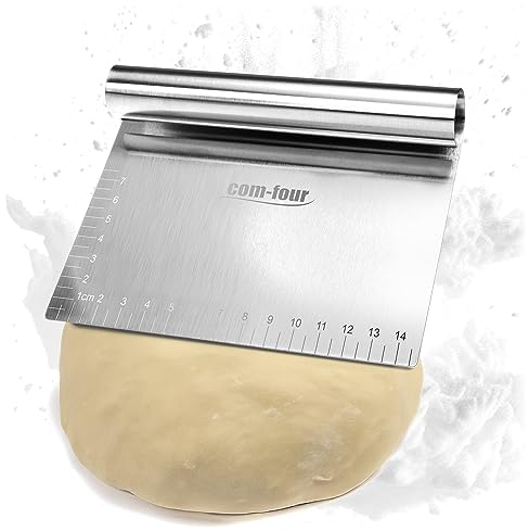COM-FOUR® Premium Teigspatel, Teigabstecher aus Edelstahl, Teigschneider mit rundem Griff, Teigkarte, Teigschaberkante, geraden Seiten, Küchenspachtel (1 Stück - silberfarben - abgerundet)