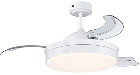 73043 Tori, moderner 105 cm LED-Deckenventilator mit Beleuchtung und Fernbedienung von Westinghouse Lighting, Ausführung in Weiß mit Lampenschirm aus Opalmilchglas und einziehbaren Flügeln