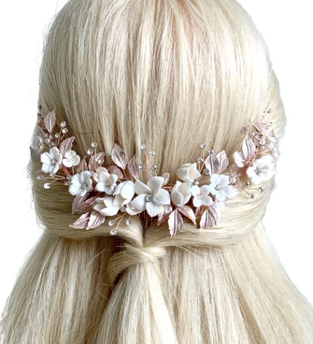 ONDEGO XXL Rosegold Haarschmuck Haarkamm Blüten Blumen Hochzeit Brautschmuck
