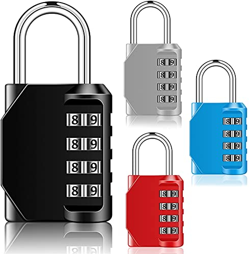 Hotop 4 Stellig Zahlenschloss Vorhängeschloss Schloss mit Zahlencode Spind Schloss für Fitnessstudio Schule und Kofferschloss Individuell Einstellbarer Zahlencode (Schwarz, Silber, Rot, Blau, 4)