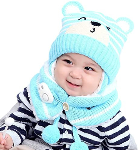 NLAND Cagoule Hiver Bébé Enfant Bonnet pour Filles Garçons 6-24 Mois(Bleu)