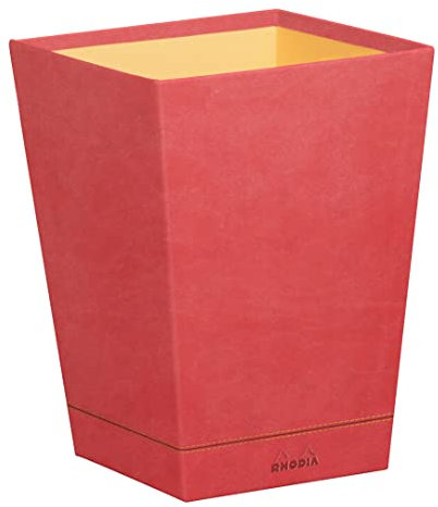 RHODIA 194629C - Coral Waste Paper Bin - 24x24x32 cm - Orange Saddle Stitching - Faux Leather Exterior - Home Office Collection Rhodiarama - Office Organization & Designer Storage