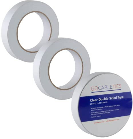 Gocableties Clear Double Sided Tape, 25mm (1”) x 33m, Strong Thin Double Sided Sticky Tape for Craft, Scrapbooking and Mounting Photos, 3 Rolls