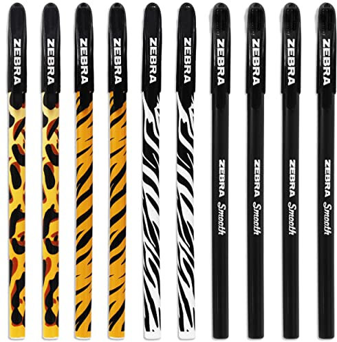 Zebra Doodler'z Kugelschreiber, 1,0 mm, Tierdruck und schwarze Barrels, 10 Stück