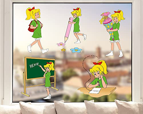 Pixblick Fenstersticker - von Bibi Blocksberg zum Thema Einschulung I 5 Stickermotive I Made in Germany I Wiederverwendbar
