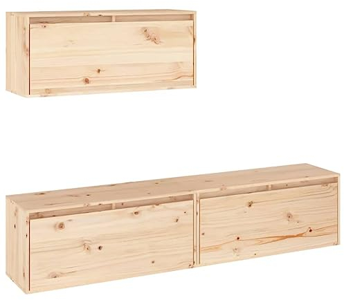 vidaXL TV Schrank 3-TLG. Wandschrank Hängeschrank Wohnwand Lowboard Fernsehschrank Fernsehtisch TV Möbel HiFi-Schrank Massivholz Kiefer