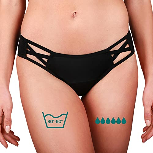 Taynie Woman Ultra stark Periodenunterwäsche Starke Blutung - Periodenwäsche - Menstruationsunterwäsche - ersetzt 6 Tampons, Periodenslip Tragedauer bis 12 Std., waschbar bis 60°C (44, Schwarz)
