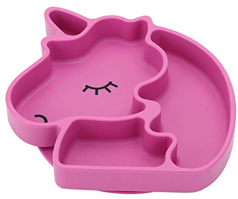Assiette de Nourriture pour Bébé Assiette à Dîner Divisée pour Tout-Petits Assiettes à Ventouse Antidérapantes Assiette de Bébé en Silicone Rouge Rose Profond Set de Table Alimentaire (Rose Rouge)