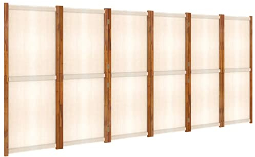 Tidyard Zusammengeklappt 6-TLG. Raumteiler Paravent Trennwand Sichtschutz 420 x 180 cm (B x H) Dekowand Wand Raumtrenner Stellwand Klappschirm,Massives Akazienholz mit Ölfinish, Textilene,Cremeweiß