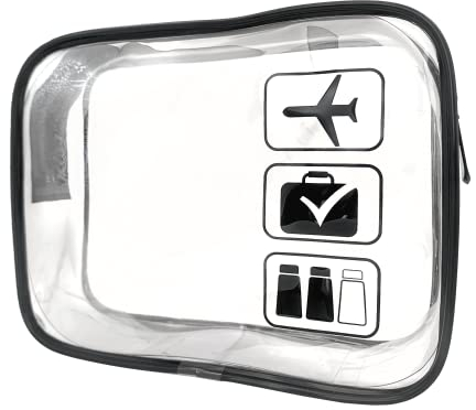 Trousse de Toilette Avion Cabine Trousse de Toilette Transparent Voyage Trousse pour Femme Homme - 19cmX15cm (Noir)
