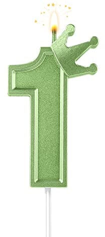 7,6cm Geburtstag Nummer Kerzen, 3D Zahlen Geburtstagskerzen mit Krone Geburtstagskerzen für Torte Zahlen Kuchenzahlenkerzen für Geburtstag Jahrestag Partys (Grün; 1)