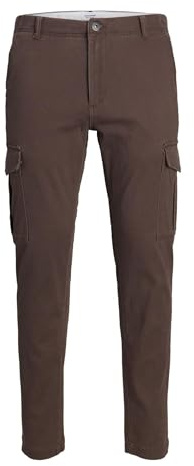 JACK & JONES Mens Slim Fit Cargo Trouser Utility Pockets Ankle Height Trousers for Men UK, Seal Brown Colour, Size- 30W / 32L