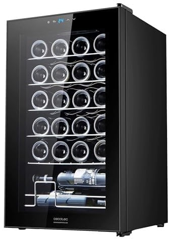 Cecotec Cantina Vino 24 bottiglie - Cantinetta Vino GrandSommelier 2450 Black Compressor. 24 bottiglie, compressore silenzioso, temperatura 5-18°C, pannello touch, senza vibrazioni, 45 dB