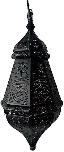 Orientalische Lampe Pendelleuchte Salma Schwarz 40cm E27 Lampenfassung | Marokkanische Design Hängeleuchte Leuchte aus Marokko | Orient Lampen für Wohnzimmer Küche oder Hängend über den Esstisch