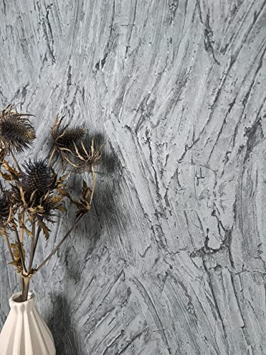 Newroom Tapete Grau Vliestapete Muster - Mustertapete Modern Hellgrau Silber Struktur Metallic Glamour 3D Optik Rustikal Pinselstriche inkl. Tapezier-Ratgeber