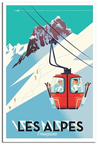 RONGCHENG Alpen Ski Kabelauto Vintage Reise Poster Leinwand Kunst Zuhause Zimmer Wanddekoration Bild Poster Druck Gemälde Geschenk Poster