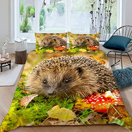 MOKURI Bettwäsche 220x240 Igel Bettwäsche Set Hochwertig 3D Druck 3teilig Bettbezug mit Reißverschluss Weich Mikrofaser Tier Bettbezüge Luxus