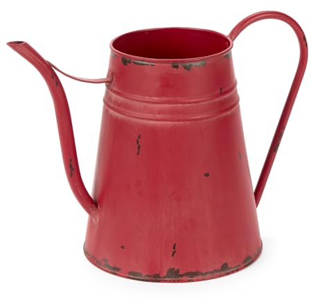 Nuvole di Stoffa Rote Gießkanne aus Metall, Gartengießkanne mit Antikeffekt und Vintage-Griff, Retro, Shabby Chic, Country H19,7 x 29,2 x 10,8 cm