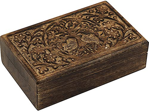 Craft&Style Deko Schatulle Kästchen Box Schachtel Kiste Dose aus Holz mit Deckel | Tree of Life natur | L x B x H: 13 x 20 x 6 cm