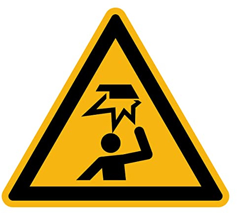 Ambiance Sticker autocollant ISO7010, obstacle en hauteur, 20 x 20 cm | Danger et avertissement conforme NF ISO7010, vinyle laminé résistant UV et eau, fabriqué en Belgique, Format triangulaire