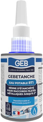 GEB Gebetanche eau potable RT1. Résine d'étanchéitée anaérobie pour raccords filetés métalliques coniques ou cylindriques sur réseaux sanitaires - 75ml