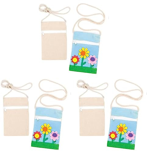 Baker Ross EC1296 Ross Kleine Schultertaschen aus Stoff - Baumwolle - für Kinder zum Bemalen - Stoffbeutel als Geschenkidee - 5 Stück, 18cm x 12cm (Packung mit 3)
