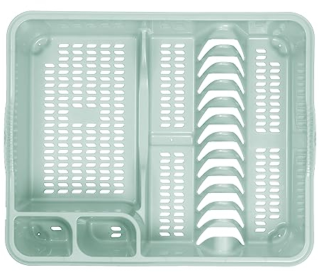 JMS we create smile Large Size Plastic Dish Drainer With Hold Upto 12 Plates and Two Cutlery Drainers High Grade Plastic Utensil Dryer Rack Sink Holder Kitchen Cutlery Tray Stand (Silver Sage)
