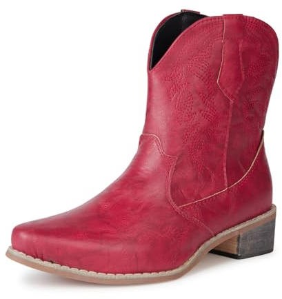 Aro Lora Stivaletti da Cowboy Western Chunkyrayan Stivali e Stivaletti Donna Scarpe Alto Mollet, rosso, 42 EU
