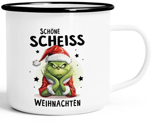 MoonWorks® Emaille-Tasse Anti Weihnachten Spruch Ironie Sarkasmus lustige Weihnachtsbecher Geschenke für Weihnachtsmuffel Emaille-weiss-schwarz standard