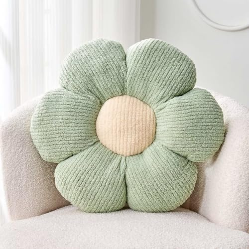 Kcvvcr Blumen-Überwurfkissen, weiches Salbeigrün, 37,8 cm, Blumenkissen für Heimdekoration, niedliches Blumenförmiges Bodenkissen, ästhetische Blume, Plüsch, dekorative Kissen für Bett, Sofa, Couch