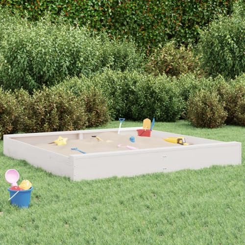 Festnight Holz Sandkasten Sandkiste mit Sitzen Quadratisch Spielsand Für Sandkasten Balkon Sandkasten 160x160x20cm AF15Weiße Kiefer Kinder-Sandkasten Sandkasten aus Massivholz Kiefer