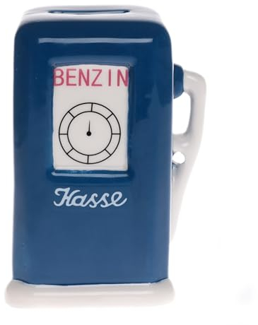 wunderschöne Blaue Spardose Benzinkasse,Zapfsäule,Tankgeld aus Keramik mit Schloß ca. 15 cm groß