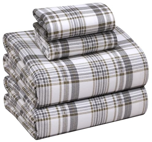 RUVANTI Flanell-Bettwäsche-Set, 100% Baumwolle, doppelt gebürstet, Tiefe Taschen, 40,6 cm, für alle Jahreszeiten, atmungsaktiv und extra weich, warm und gemütlich, 4-teilig, bescheiden