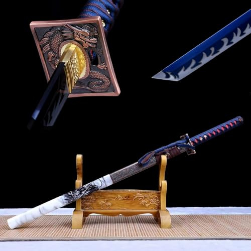 103cm Handgefertigtes gerades Katana,Samurai Schwert mit Ipe-Holzscheide,Manganstahl Schwert zum Sammeln,Geschenke,Cosplay,Dekoration,Selbstverteidigung,Kampfsport, Halloween