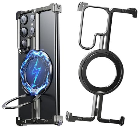 NIFBANG für Samsung Galaxy s24 ultra Hülle,Aluminum Rahmenlose Militär Stoßfest Handyhülle für Magsafe mit Magnet Ständer, Magnetische Anti-Scratch Kameraschutz Cover für Samsung s24 ultra Schutzhülle