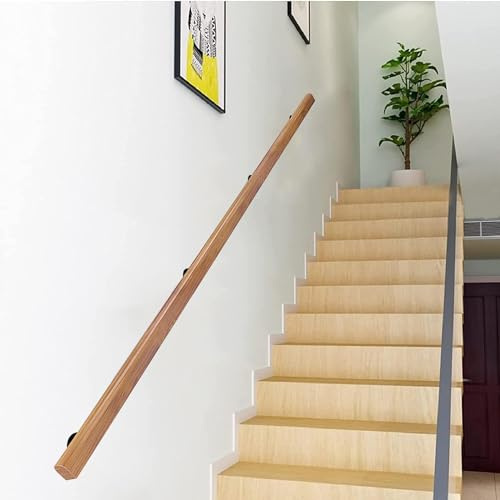 Wooden Stair Handrails 50-600cm, Wall Mount Elderly Railings Safety Hand Support Rail Corridor Rod, Wood Rail for Staircase, Lofts Decking Banister, Grab Bar Kit (Wood, 220cm)