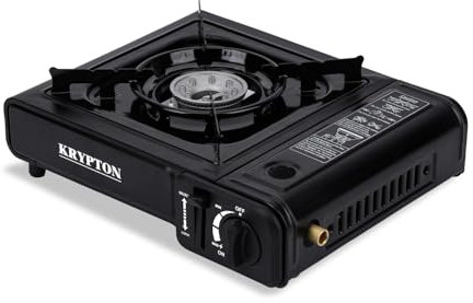 Krypton Portable Gas Stove Single Burner - Stainless Steel Top, Dual Safety Valve, Over-Pressure Protection - Camping Stove - Plastic Case, Die-Cast Aluminium Burner, Butane Gas - Outdoor and Indoor