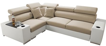 All4All Ecksofa mit Schlaffunktion Plato 282x205 cm - Sofa mit Bettkasten - Schlafsofa L-Form - Eckcouch - für 4 Personen - Wohnzimmer - Seite Links - Beige - 26